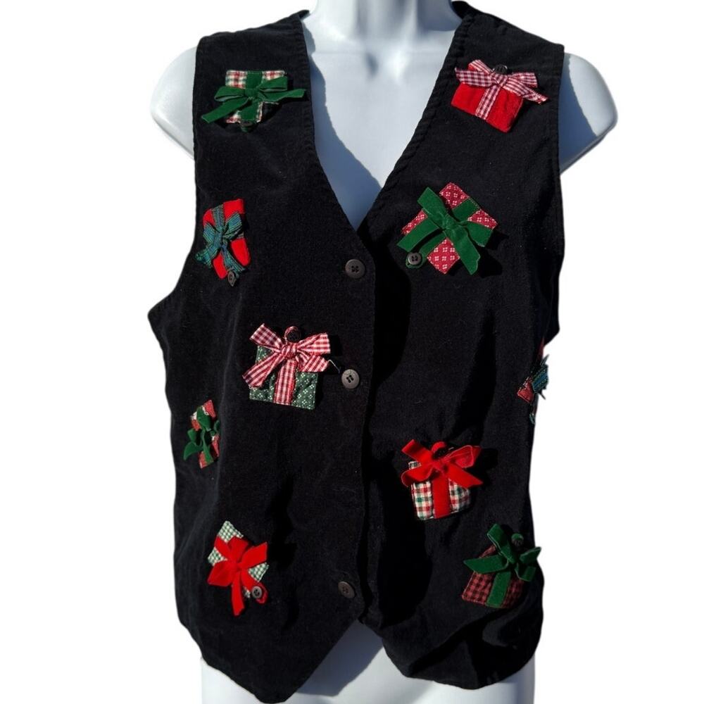 Vtg CASEY & MAX Women M CHRISTMAS VEST Gift Design Size M Velvet Front 100%